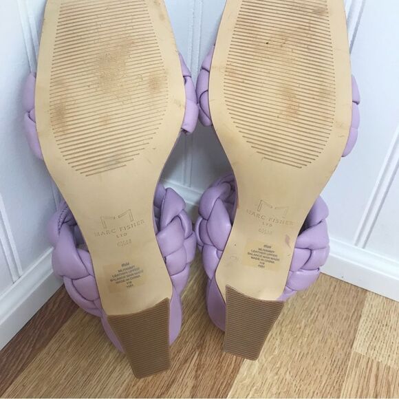 MARC FISHER Hammy Purple Braided Leather Heeled Slide Sandal Square Toe Size 6.5 - Picture 9 of 12